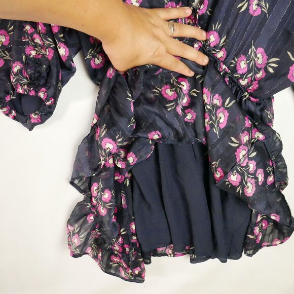 Vici Womens Size L Purple Floral Boho Summer Cocktail Mini Dress 3/4 Sleeve - Picture 6 of 12